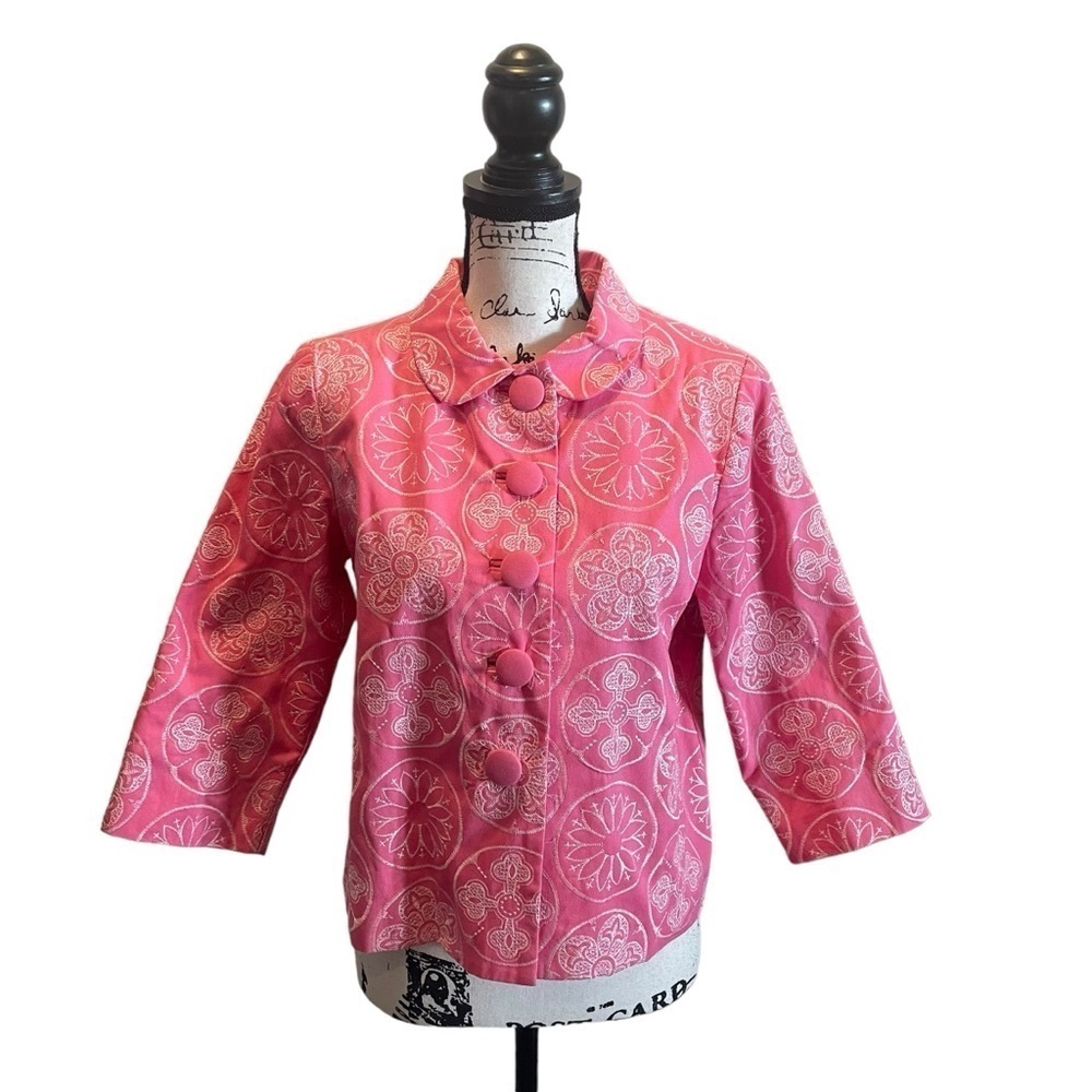 Silkland Petite Embroidered Blazer Jacket Pink Size MP Medium Womens Office